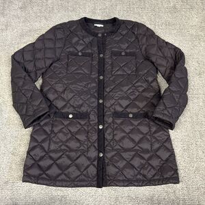 J Jill Down Coat Womens Small Quilted Brown Pockets Lightweight Long Jacket